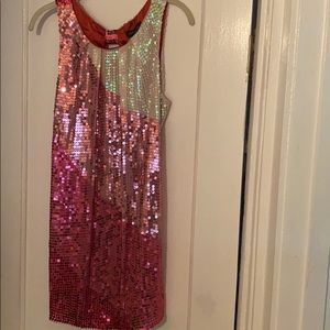 Bebe Pink Sequin Open Back Mini Dress M